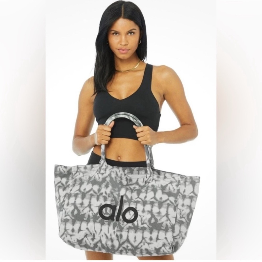 ALO Yoga Iconic Black and Gray Patterned Tote Bag